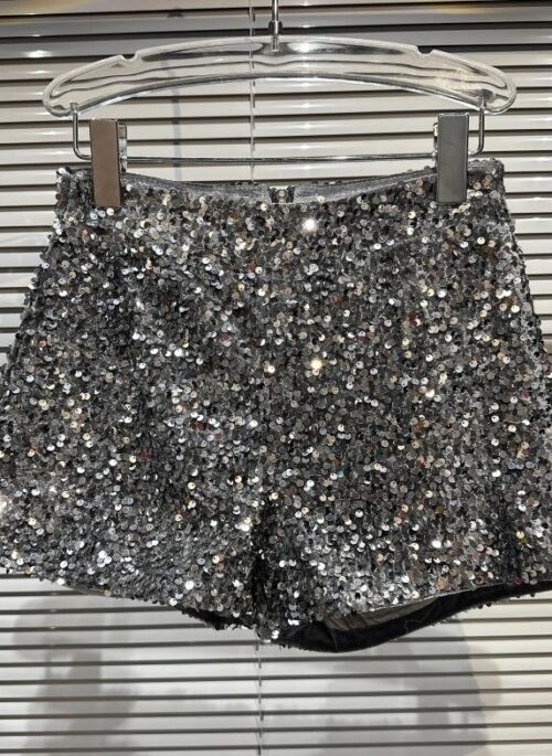 Metallic Grey Sequin Embellished Shorts | Jisoo - BlackPink