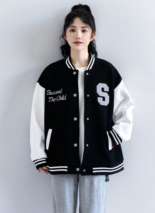 New Spring Casual Black Baseball Jacket