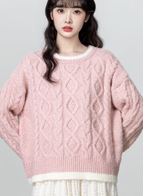 Pink Cable Knit Sweater Pullover