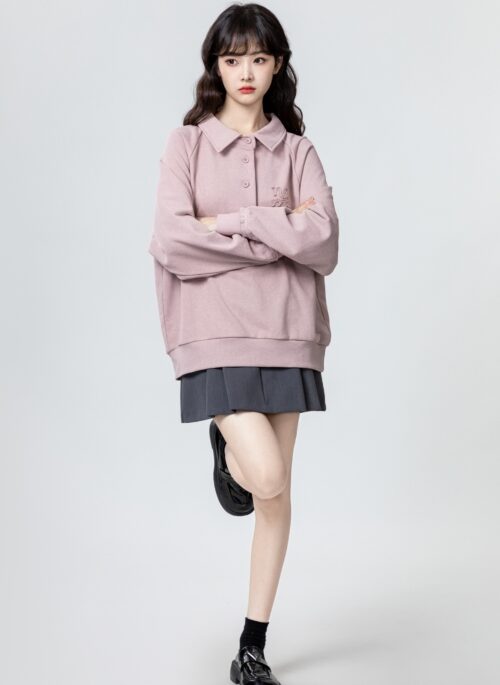 Pink Collared Pullover Sweatshirt