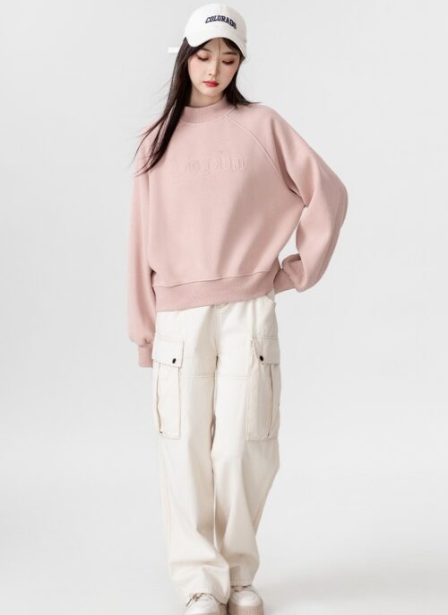 Pink Fleece Lined High Neck Sweatshirt