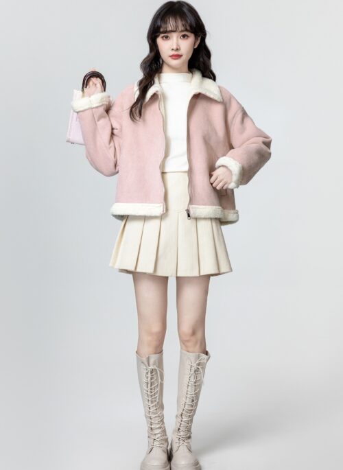 Pink Shearling Suede Jacket