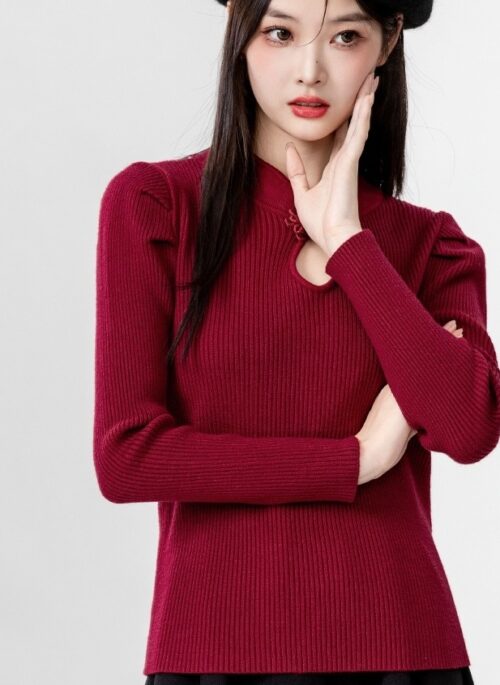 Red Knitted Sweater With Lace Details