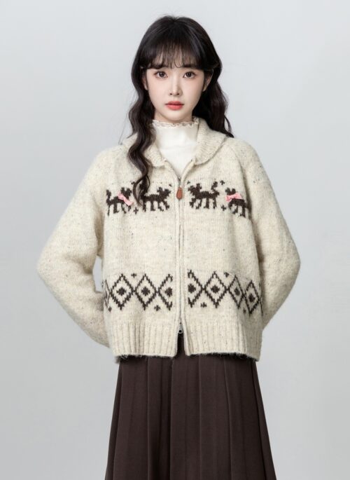 Retro Double Zipper Knit Cardigan