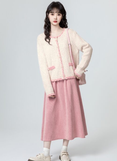 Soft Pink Knit Cardigan Sweater