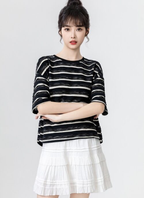 Striped Bow Short Sleeve Top