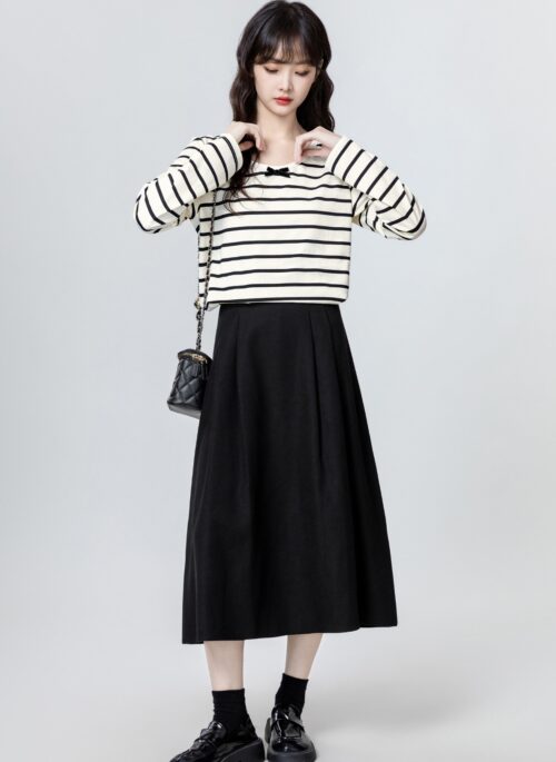 Striped Long Sleeve Bow T-Shirt