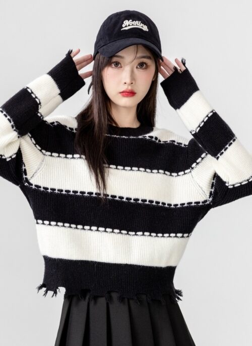 Striped Sweater Black White Fashion