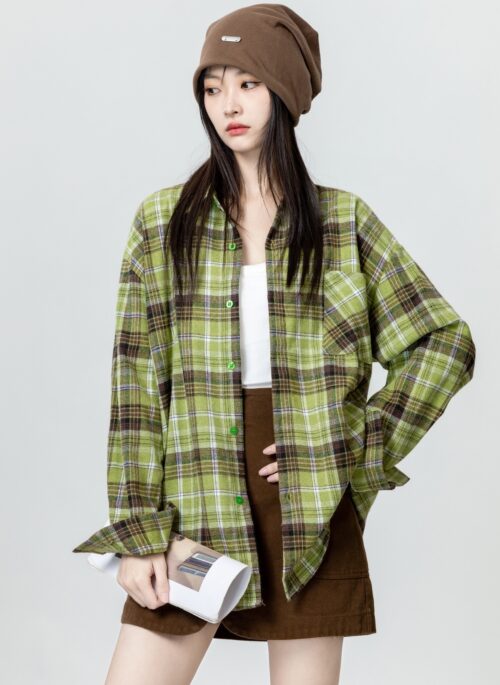 Vintage Green Plaid Casual Shirt