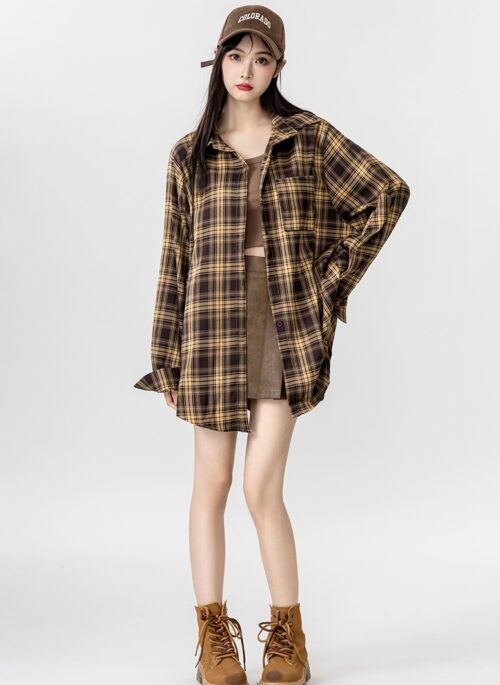 Vintage Plaid Loose Long Sleeve Shirt