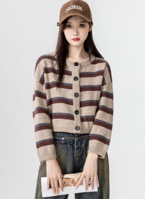 Vintage Striped Knit Cardigan Sweater