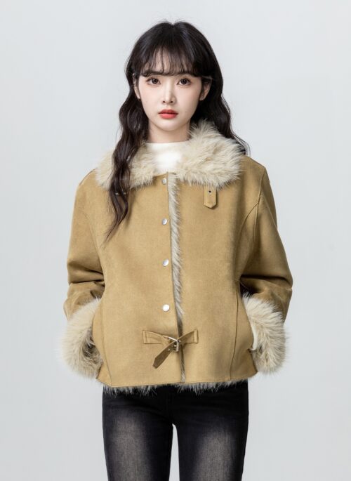 Vintage Suede Jacket With Faux Fur Collar