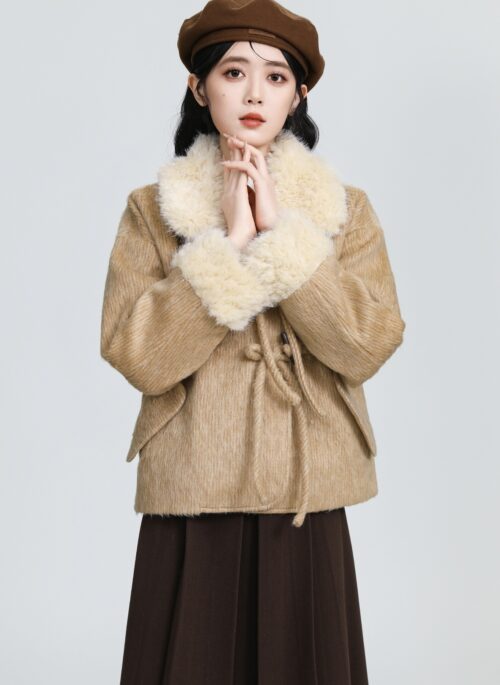 Vintage Wool Coat With Fleece Collar