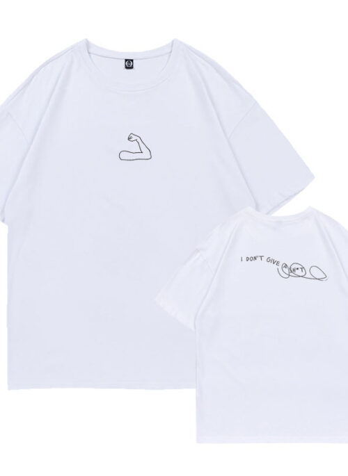 White Minimalist Arm Print T-Shirt | Chaewon - Le Sserafim