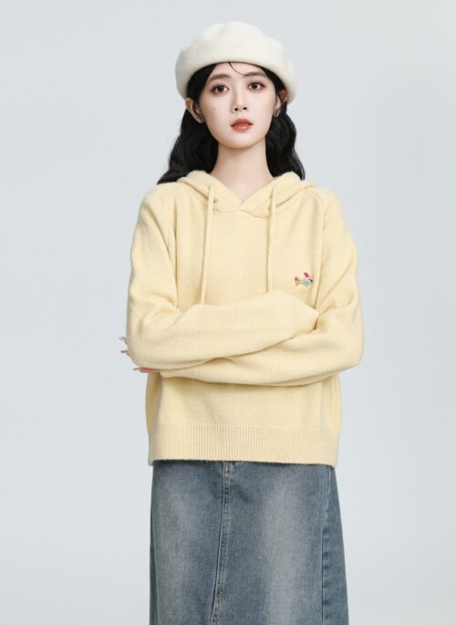 Yellow Oversized Knitted Hoodie Sweater