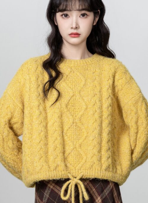 Yellow Twist Knit Sweater Pullover