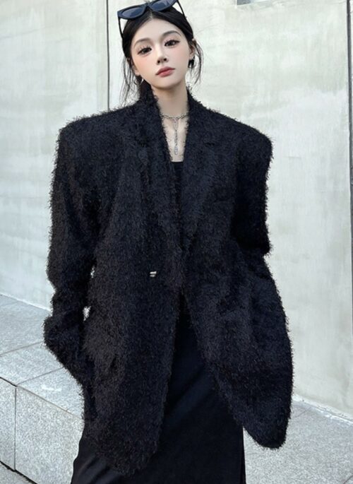 Black Soft Furry Blazer Coat | Taehyung – BTS