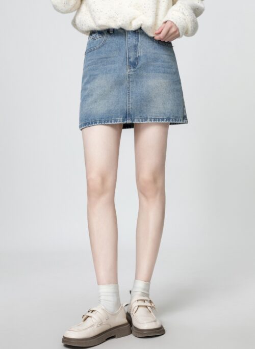 Blue Highwaist Denim Aline Skirt