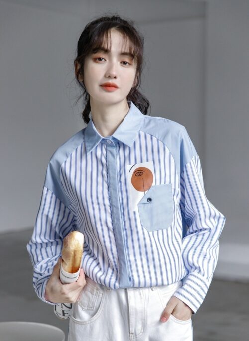 Blue Striped French Loose Shirt