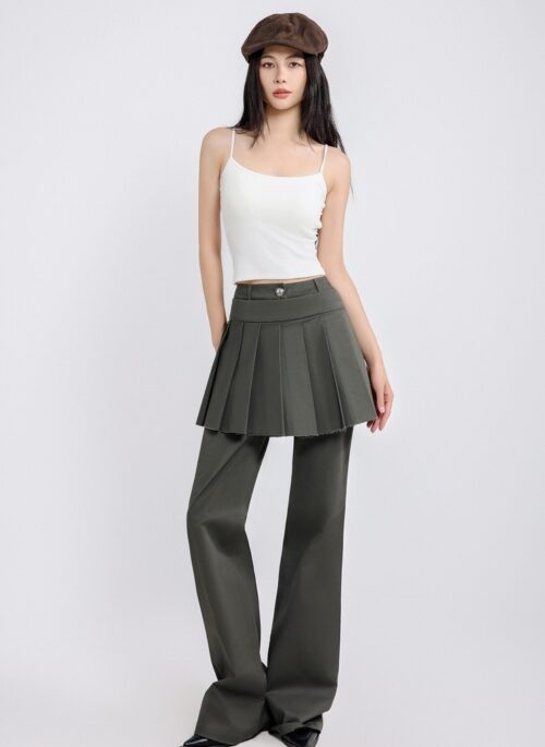 Dark Gray Pleated Skirt Overlay Pants | Rose - BlackPink