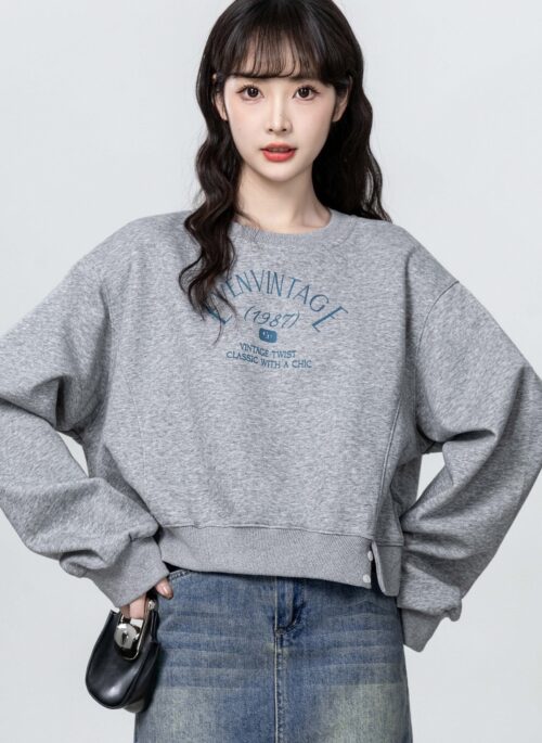 Gray Loose Fit Letter Print Sweatshirt