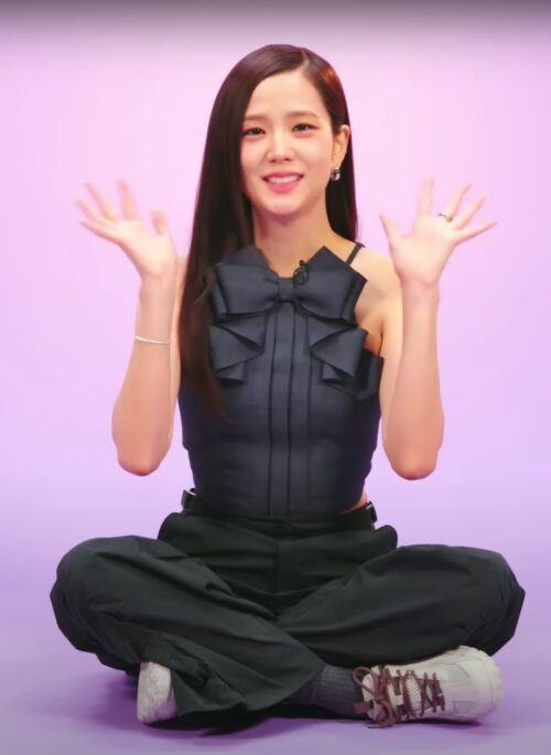 Grey Bow Neckline Pleated Top | Jisoo - BlackPink