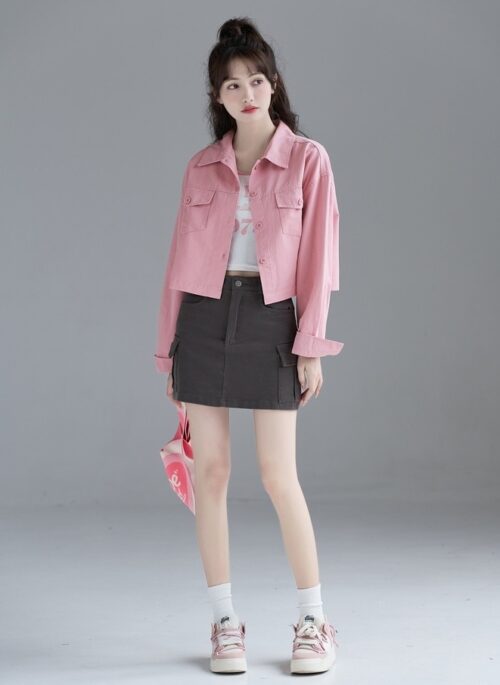 Pink Denim Jacket Short Design