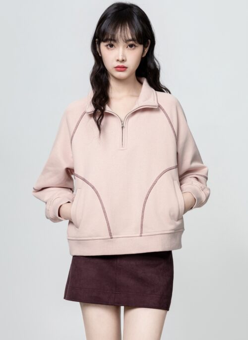 Pink Halfzip Polo Pullover Sweater