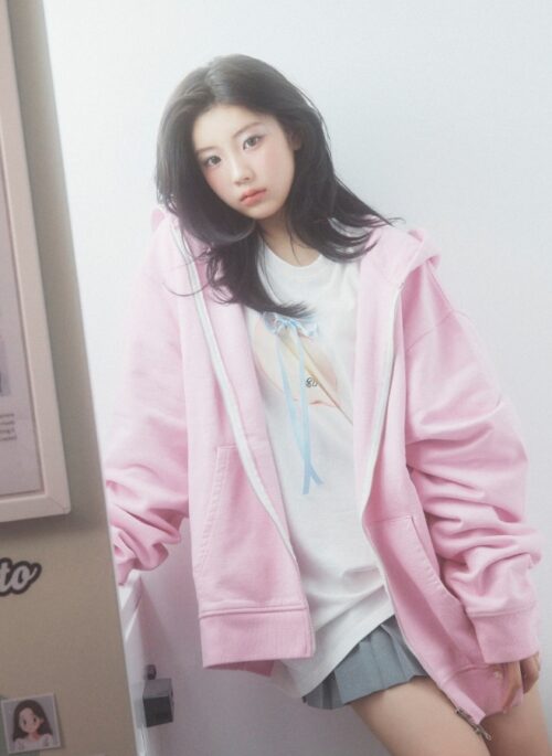 Pink Oversized Hooded Casual Jacket | Wonhee – ILLIT