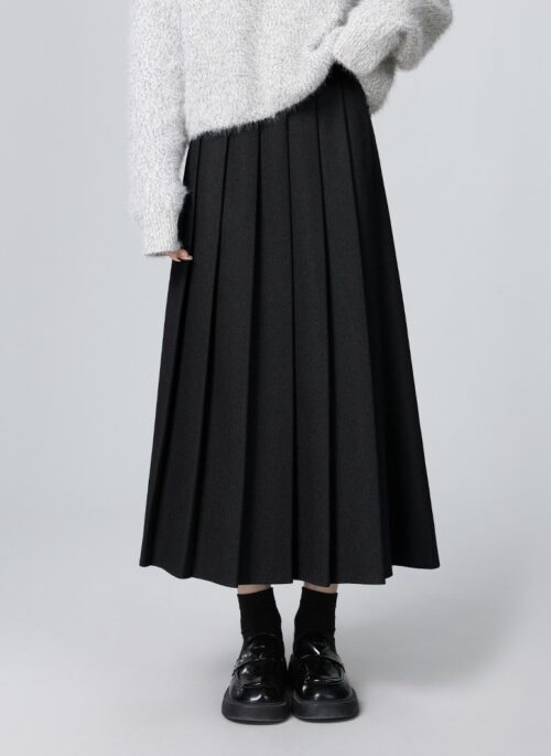 Pleated Black Aline Midi Skirt