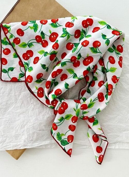 Red And White Cherry Pattern Scarf | Minju - ILLIT