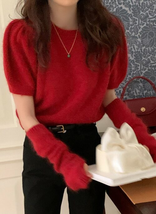 Red Puff Detachable Sleeves Top | Jisoo – BlackPink