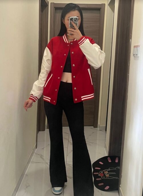 Red Quilted Baseball Jacket | ILLIT