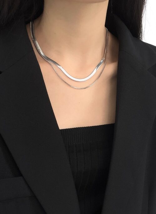 Silver Double Chain Layered Necklace | Chung Ha