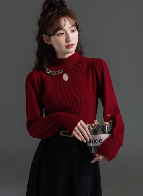 Stylish Red High Neck Sweater