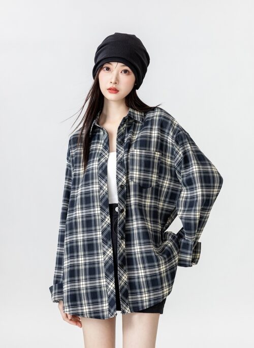 Vintage Plaid Loose Fit Shirt Jacket