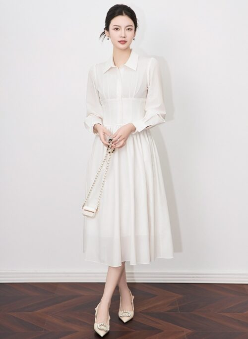 White Elegant Long Sleeves Shirt Dress | Kang Ji Yun – Love Scout