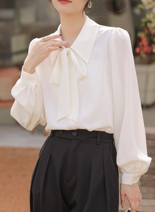 White Ribbon Chiffon Collared Blouse | Kang Ji Yun - Love Scout