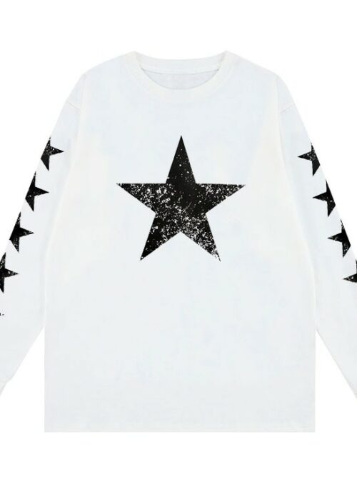 White Star Print Long Sleeve T-Shirt | Seungmin – Stray Kids