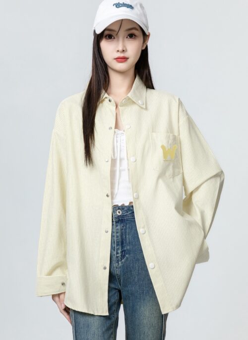 Yellow Striped Long Sleeve Shirt Jacket