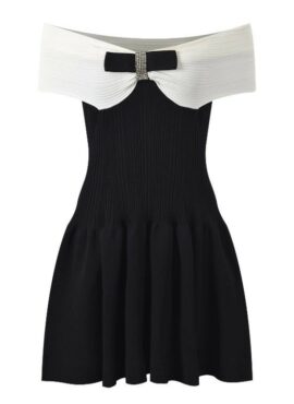 Black Bow Accent Off-Shoulder Dress | Jiwoo – NMIXX