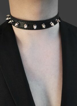 Black Faux Leather Spike Rivet Choker | Jihoon – Treasure