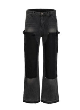 Black Panelled Denim Straight Cut Jeans | Haewon – NMIXX