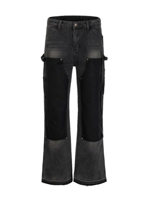 Black Panelled Denim Straight Cut Jeans | Haewon – NMIXX