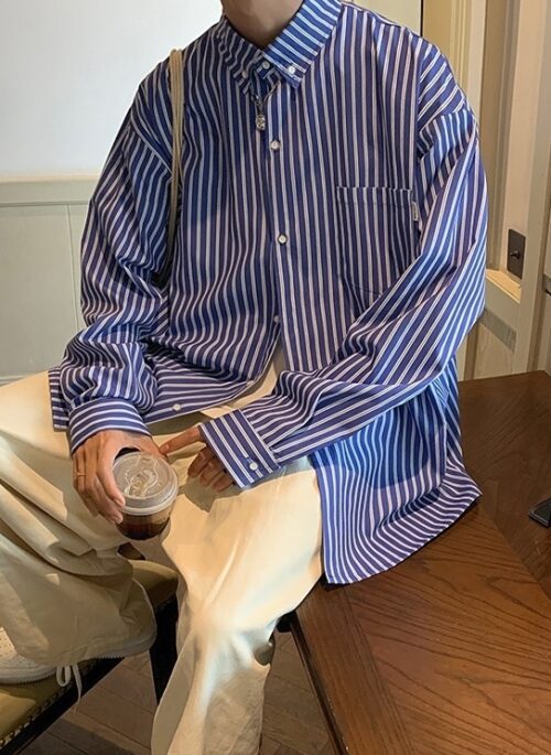 Blue Classic Stripe Button-Up Shirt | Haruto – Treasure