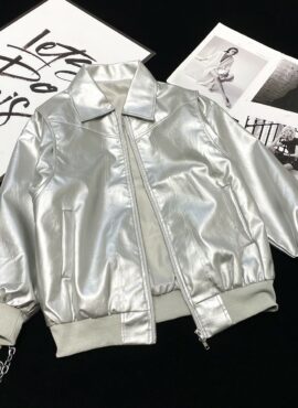 Metallic Grey Zip-Up Bomber Jacket | Hyunsuk – Treasure