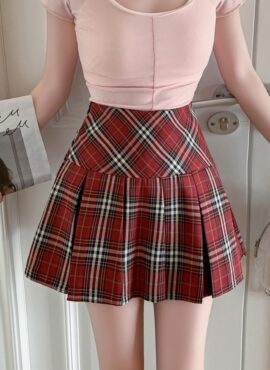 Red Plaid Fit And Flare Skirt | Lily – NMIXX